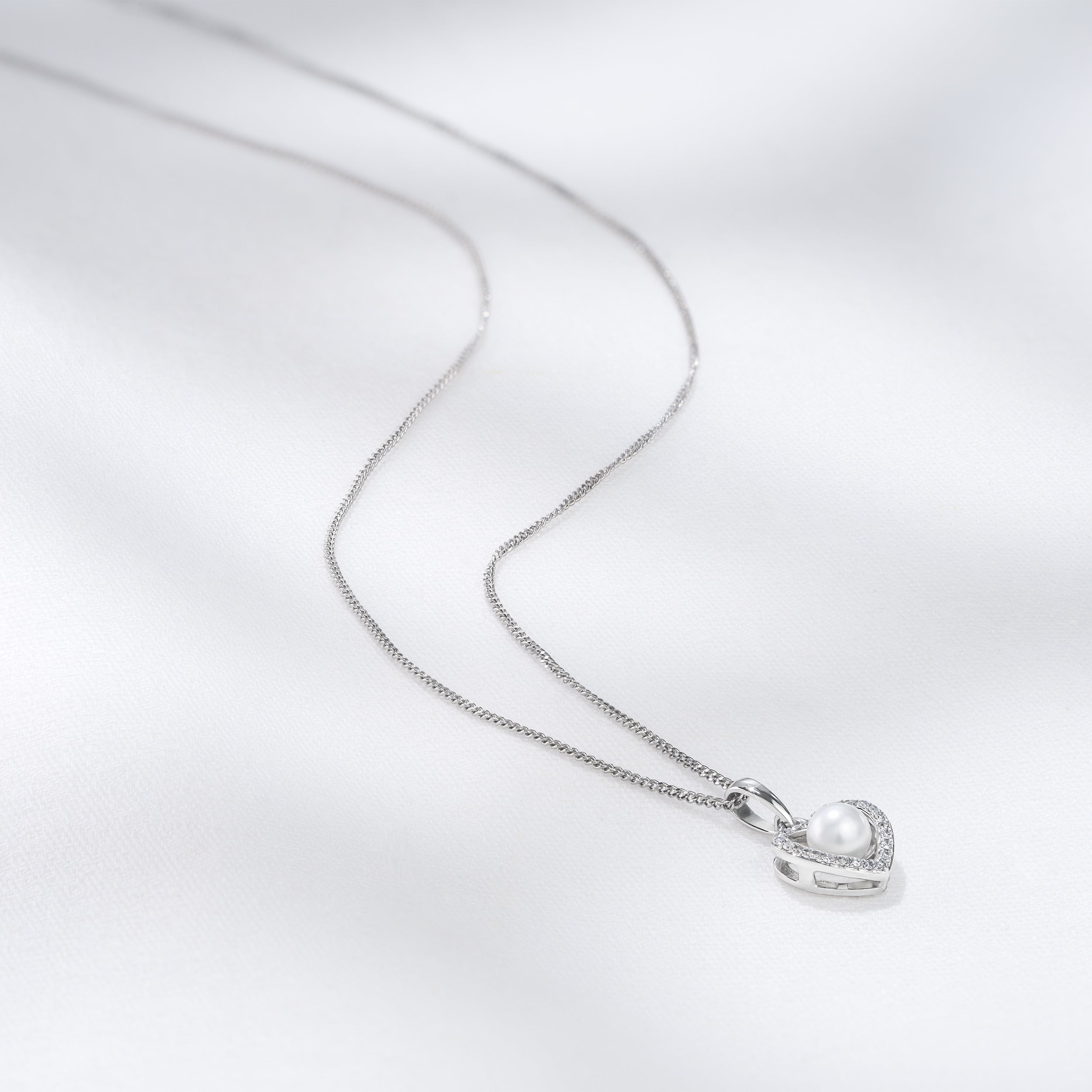 Stellato Pearl and Diamond Pendant Necklace 0.06ct in 9K White Gold